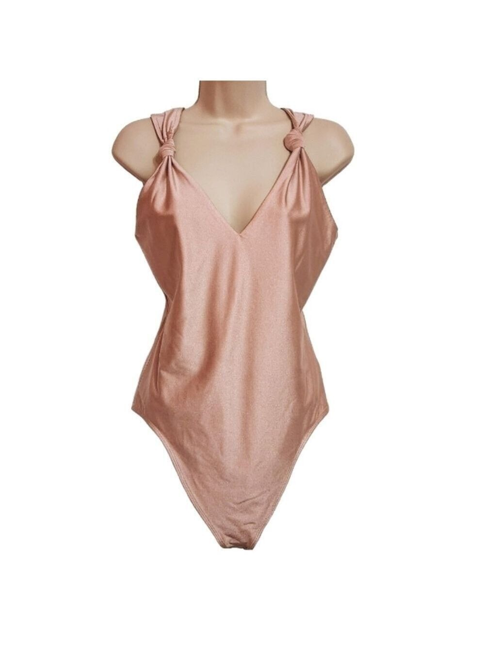 Bar III Pink Knit Twist Strap Bodysuit Large